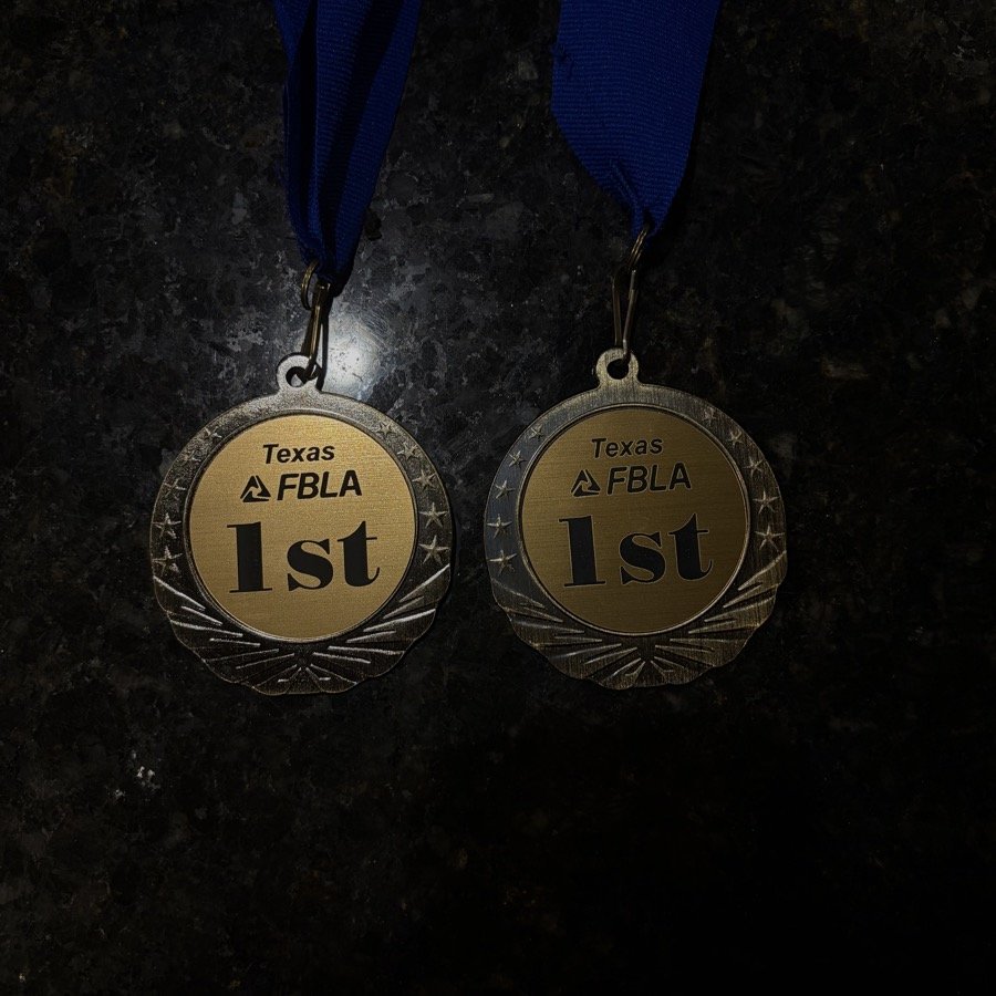 Two Texas FBLA State Championship 1st place medals in Agribusiness, 2025 and 2026