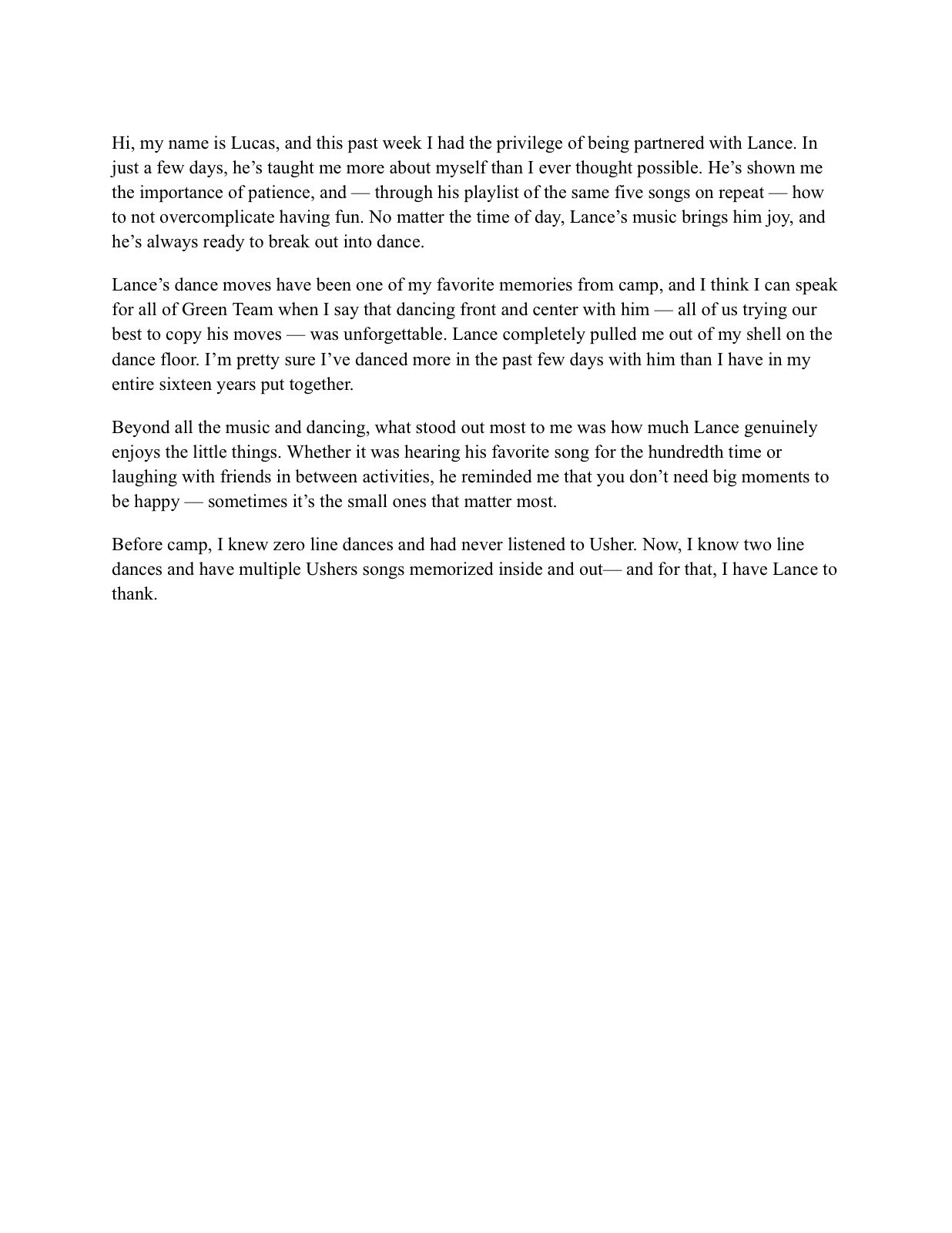 Original Closing Ceremony Speech written and delivered by Lucas Weatherwax after his first summer at PALS