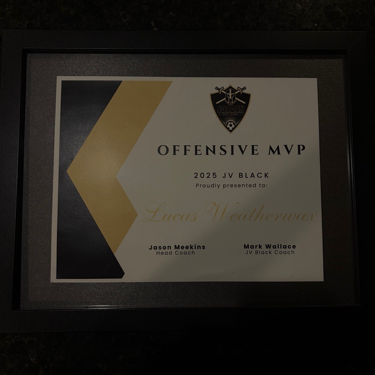 JVA Offensive Player of the Year award, presented to Lucas Weatherwax, 2025