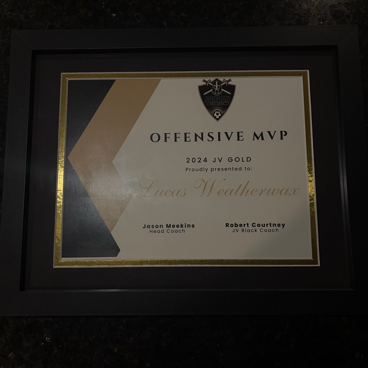 JVB Offensive Player of the Year award, presented to Lucas Weatherwax, 2024